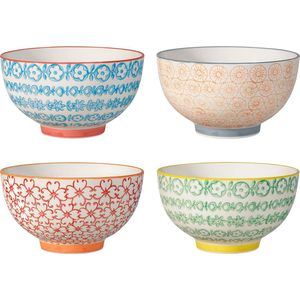 Carla Express Retro Cereal Bowls vintage kleine serveerschaal 13,5 cm blauw oranje groen rood keramiek set van 4 inhoud ca. 420 ml