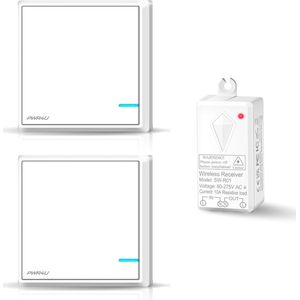 PWR4U Draadloze lichtschakelaars - klik aan klik uit bediening - Set met ontvanger (schakelunit) – Snelle montage op wand - Wisselschakelaars