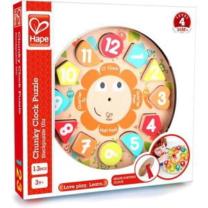 Hape Chunky Clock Wooden Puzzle (12 stukjes) - Klok lezen