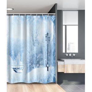 New Bed, Winter Wonderland Kerstvakantie, Douchegordijn Badkamer Decor Set met Haakjes, 120 cm B 180 cm L