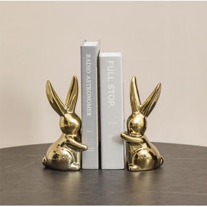 Decoratieve keramische boekuiteinden - eigenzinnige konijn boekensteunen - konijntjes ornamenten - boekhouders stop voor planken - kunst boekensteun - wit - moderne decoratie boeksteun