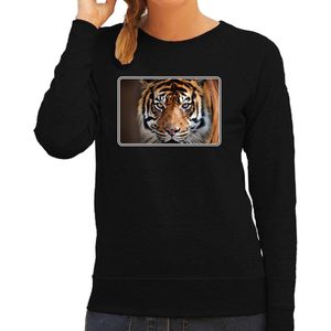 Dieren sweater met tijgers foto - zwart - voor dames - natuur / tijger cadeau trui - kleding / sweat shirt XXL