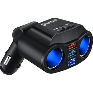 Jumada's - Multifunctionele Auto Sigarettenaansteker Splitter - Bluetooth & LED verlichting - 12V/24V - FM Transmitter - 2x Sigaretten ingang - 2x USB