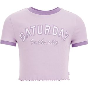 WE Fashion Meisjes cropped T-shirt van ribstof