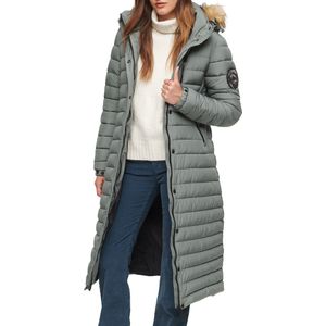 Superdry Fuji Hooded Longline Puffer Dames Jas - Balsam Green - Maat S