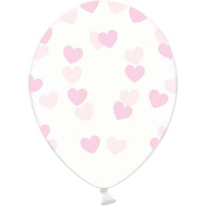 6 Ballonnen in zak hartjes crystal - Roze 30cm