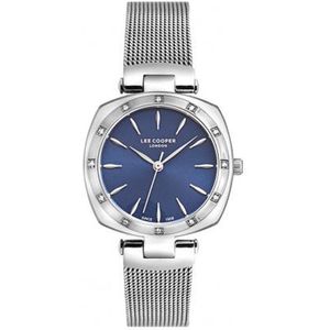 Lee Cooper LC07066.390 - Horloge - Analoog - Dames - Vrouwen - Milanese band - Zilverkleurig - Blauw