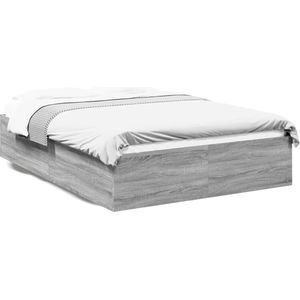 vidaXL - Bedframe - bewerkt - hout - grijs - sonoma - eikenkleurig - 160x200 - cm