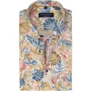 CASA MODA comfort fit overhemd - korte mouw - popeline - wit met rood - blauw en beige dessin - Strijkvrij - Boordmaat: 43