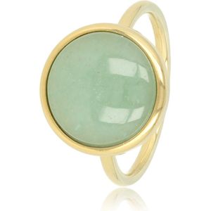 My Bendel - Goudkleurige ring met Green Fluorite Edelsteen - Mooie Goudkleurige Ring met Prachtige Groene Fluoriet Edelsteen - Met luxe cadeauverpakking