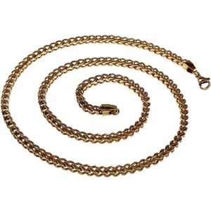 60cm x 4mm Ketting Unisex - Verguld RVS - Vierkant Design - Visgraat Schakelsketting - Herringbone Ketting