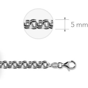 Jewels Inc. - Dubbellen Jasseron Ketting met Karabijnsluiting - 5.0mm Dik - Lengte 43cm - Gerhodineerd Zilver 925