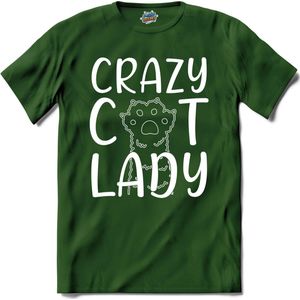 Crazy Cat Lady | Katten - Kat - Cats - T-Shirt - Unisex - Bottle Groen - Maat M