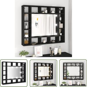The Living Store Spiegelkast met LED-verlichting 91x15x76,5 cm zwart - Spiegelkast - Led Verlichting - Make-up Organizer - Badkamerspiegel - Dressing Table Mirror