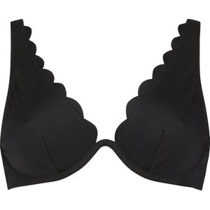 Hunkemöller Dames Badmode Niet-voorgevormde beugel bikinitop Scallop - Zwart - Maat D75