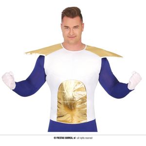 Guirca - Dragon Ball Z - Manga Space Dragon Vega Shirt - Blauw, Wit / Beige, Goud - Maat 52-54 - Carnavalskleding - Verkleedkleding