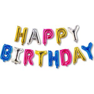 Happy Birthday Slinger voor Verjaardag - Folie Ballonnen 13 stuks Grote Letterballonnen - Multi Kleur - Lettergrootte ~10 x 33 cm