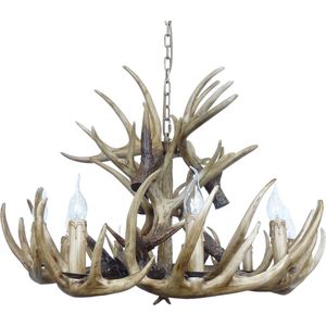 Wild’nChic - Luxe Kroonluchter Herten Gewei - 9 Lichts - Bruin - E27 Fitting - Landelijk, Rustiek, Modern, Designlamp, Dierenlamp, Hanglamp, Plafondlamp, Woonkamer, Eetkamer, Slaapkamer