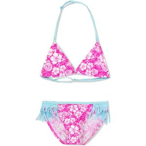 Meisjes Bikini - FlowerPower - Roze/Lichtblauw - Maat 10 jaar (140 cm)