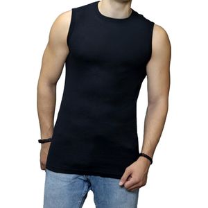 2 Pack Top kwaliteit extra lang A-Shirt - Mouwloos - O hals - Zwart - Maat M/L