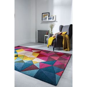 Flycarpets Falmouth Modern Laagpolig - 100% Wol - Geo Vloerkleed - Multi - 120x170 cm