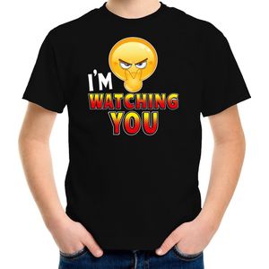 Funny emoticon t-shirt I am watching you zwart voor kids - Fun / cadeau shirt 146/152