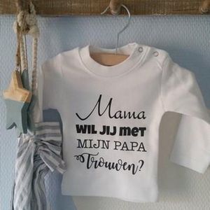 Shirtje Mama wil jij met mijn papa trouwen? | Lange mouw | wit | maat 50-56