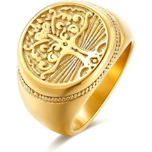 Twice As Nice Ring in goudkleurig edelstaal, zadel ring, levensboom 50