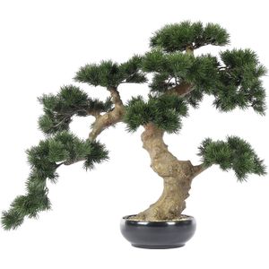 Kunst bonsaiboom Sharimiki | Kunst Bonsai - 60cm - Donkergroene kunst bonsai - Naaldboom bonsai - Luxe pot