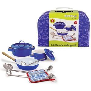 Simply for Kids Metalen Kookset in Koffer Blauw 11-delig - Speelgoed - Keuken Accessoires