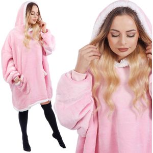 Springos Hoodie Deken - Deken Met Mouwen - One Size - Roze