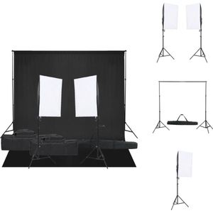 vidaXL Fotostudioset Zwarte Achtergrond 300x300 cm - 2x Softbox - 2x Statief - 2x LED-lamp - 2x Standaard - Fotostudio Set