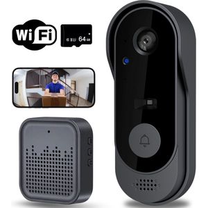 Video Deurbel Met Camera | Slimme Draadloze Video Deurbel Met Camera | Deurbel Draadloos WiFi | Draadloze Deurbel met Accu | IP65 Waterdicht | Incl bevestigingsset | Met 64GB Kaart