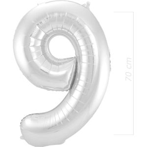 Ballon Cijfer 9 Jaar Zilver 70Cm Verjaardag Feestversiering Met Rietje
