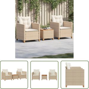 The Living Store Bistroset Tuinmeubelset - 2 Stoelen - Tafel - Kussens - PE-rattan/steel/Acaciahout - Beige CrÃ¨mewitUV-bestendig