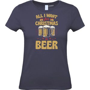 Dames t-shirt All I Want For Christmas Is Beer | Foute Kersttrui Dames Heren | Kerstcadeau | Kerstpakket | Navy (Dames) | maat XXL