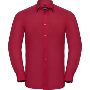 Russell Collectie Heren Lange Mouw Poly-Katoen Gemakkelijke Verzorging op maat gemaakt Poplin Shirt (Klassiek rood)