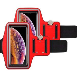 2 Pack Sport armband Geschikt voor Apple iPhone 15 Pro Max / 14 Pro Max 13 Pro Max / 12 Pro Max / 11 Pro Max met verstelbare elastische band en sleutelhouder voor hardlopen Hoes - Wandelen Sportband - rood
