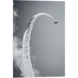 WallClassics - Vlag - Stuntvliegtuig met Rook (zwart/wit) - 40x60 cm Foto op Polyester Vlag