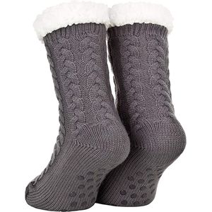 Huissokken Dames en Heren - Grijs - Anti Slip Sokken - One Size - Dikke - Winter - Fleece - Fluffy - Verwarmde - Slofsokken - Bedsokken - Gevoerde Sokken - Cadeau voor hem haar - Valentijn