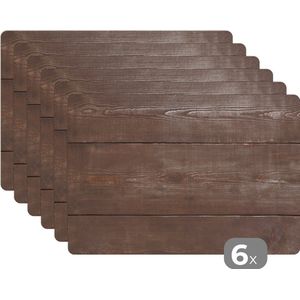 Placemat - Placemats kunststof - 45x30 cm - Close-up van een donkere houten achtergrond - 6 stuks - Borden onderleggers antislip - Tafel decoratie - Luxe tafelversiering - Tafelmat vinyl - Bord onderlegger - Tafeldecoratie accessoires