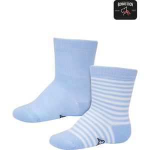 Bonnie Doon Sokken Set Gestreept en Effen voor Baby's Licht Blauw/Wit 0-4 mnd - Organisch Katoen - 2 paar - GOTS gecertificeerd - Stay-on-socks - Unisex - Jongens - Meisjes - Zakt niet Af - 2-pack Multipack - Babyblauw - Powder Blue - OL0441012.328