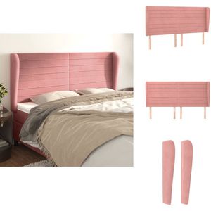 vidaXL Hoofdbord - Hoofdborden - Hoofdeinde - Houten Hoofdbord - Hoofdbord met randen 163x23x118/128 cm fluweel roze