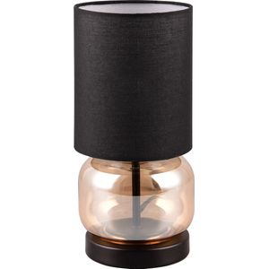 LED Tafellamp - Trion Oliy - E27 Fitting - Rond - Mat Zwart - Metaal - Amber Glas