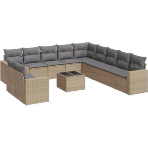 vidaXL 12-delige Loungeset Poly Rattan Beige Loungeset - Tuinlounge - Buitendiner Set - Loungehoek - Tuinmeubels