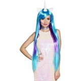 Boland - Pruik Eenhoorn Stardust Blauw,Neon - Steil - Lang - Vrouwen - Eenhoorn - Fantasy - Unicorn