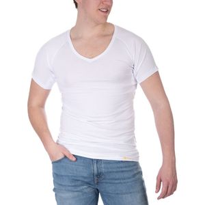 ConfidenceForAll® Heren Premium Anti Zweet Shirt met Ingenaaide Okselpads - Zijdezacht Modal en Verkoelend Katoen - Maat S V-hals Wit