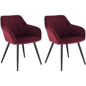 Rootz set van 2 eetkamerstoelen - fluwelen fauteuils - stoelen met metalen poten - uitzonderlijk comfort - duurzaam en stabiel - eenvoudige montage - bordeaux - 49 cm x 43 cm x 81 cm