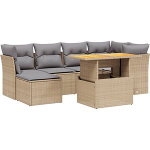 vidaXL - 7-delige - Loungeset - met - kussens - poly - rattan - beige