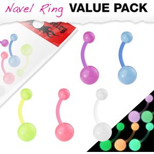 Voordeelset navelpiercing 5 pack assortiment glow in the dark